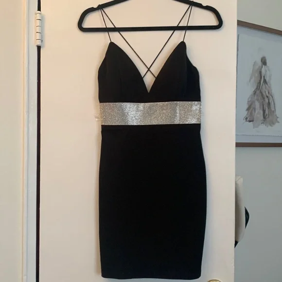 black dress with silver accents MNM Couture G1800 Elegantly Fitted Evening Gown Black-Silver / 8